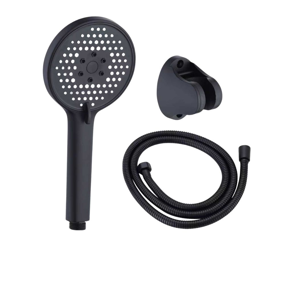 Set pară duș 3 funcții și furtun inox 1,5m, Aquafix - 18, negru